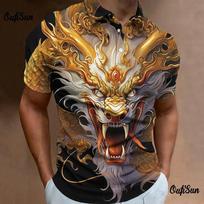 Madingi polo marškinėliai vyrams 3d Animal Dragon Printed Gėlėti vyriški marškinėliai Kasdieniai laisvalaikio trumpomis rankovėmis laisvi, dideli megztiniai 6XL blue