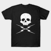 Men Black Print T-shirt Death Proof Skull And Lightning Bolts No-Cut Transfer Paper Print Cotton Tshirt S juoda