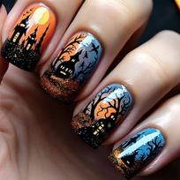 Halloween False Nail ABS Build Lightweight Press On Nail With Festive Spooky Forest Patterns And Easy Application 1