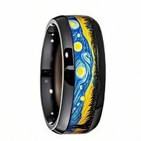 Black Van Gogh Starry Night Stainless Steel Ring 8