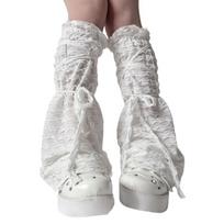 Ballet Style Leg Warmers Baggy Cuffs Ankle Heap Socks Pleated Mesh Flared Leg Sleeves Summer Bows Lace Up Leg Socks balta