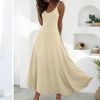 Sleeveless Maxi Dress for Women with Adjustable Spaghetti Straps Loose Fit Flowy A Line Solid Long Sundress Casual Wear M gray