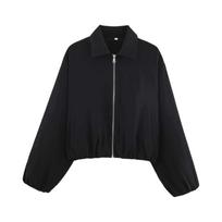 Women's Solid Long Sleeve Zip Up Casual Jacket Lightweight Bomber Style Outerwear with Collar and Elastic Hem for Everyday Wear XL juoda