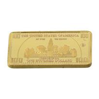 1pcs USA 100 Dollar Bullion 24k Gold Bar American Metal Coin Golden Bars USD With Plastic Box Collectible Business Gift For Men beige