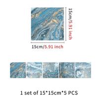 5pcs Light Blue Textured Marble Tile Stickers, Self-Adhesive Kitchen Oil Proof Wall Stickers Cabinet Renovation Decals Waterproof 15*15CM*5PCS gray