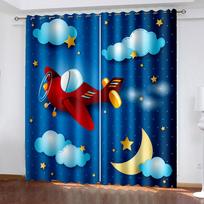 Cartoon Style Blackout Curtain Airplanes Colorful Window Curtains for Kids Bedroom Decor (2 Panels)  Cortina W132cm x H160cm&Hook