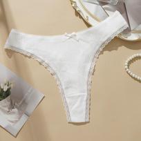 Moteriški medvilniniai stringai Moteriški seksualūs nėriniuoti besiūliai didelio dydžio T formos nugarėlės apatiniai kelnaitės stringai M juoda