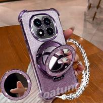 Note 40 Pro Glitter Magnetic Mirror Stand bracelet Holder Case For Infinix Note 40 Hot 40 Note40 Pro Plus 40i Shockproof Cover Infinix Hot 40 Pro rožinė