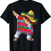 Dabbinis Meksikietiškas Pončas Cinco de Mayo Berniukams Vyrams Trumpomis Rankovėmis Sombrero Dab Marškinėliai S juoda