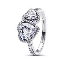 Pandora Double Heart Paved Design 925 Silver Ring Women rings 193659CO1 Box,50