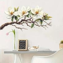 1 vnt. Elegantiškas baltas magnolijos žiedų sienos lipdukas Lipnus nuimamas lipdukas Puikiai tinka svetainei Multicolor beige