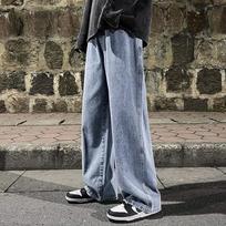 Fashion Men Classic Loose Straight Baggy Wide Leg Denim Jeans Street Style Casual Trousers for Daily Wear Outdoor Streetwear S šviesiai pilka spalva