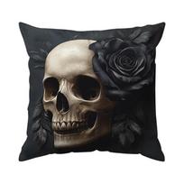 Halloween Skeleton Rose Cushion Pillowcase Printed Polyester 45X45Cm Throw Pillowcover Decorative Sofa Cushion Pillowslip Decor Peach skin 18*18(CM)-1Pcs gray