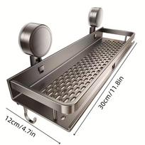 Aerospace Aluminum Rust-Proof Shower Shelf Wall-Mounted/Suction Cup Heavy-Duty Bath Organizer with Towel Hooks Polished Floating pilka spalva