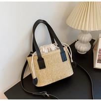 Ins Grass Woven Handbag Summer New Casual Vacation Women's Vegetable Basket Shoulder Bag Contrasting Color Messenger Bag Women's Bag juoda