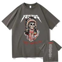 God Wants You Kanye West Double Sided Print T shirt for Men Short Sleeve Fashion Tribal Skull Graphic Tees Summer Men Women Tops S smėlis
