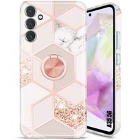 Case - Pink Marble Pattern - for Samsung Galaxy A35 5G - Shockproof Protection - Silicone - 360° Rotating Stand