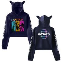 Kpop Demon Hunters Crop Tops Cat Ears 2 Sided Long Sleeve Crop Tops Girls Fashion Hoodie XS tamsiai mėlyna spalva