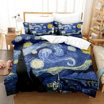 Starry Night Van Gogh Duvet Cover Set Queen Size,Oil Painting Famous Modern Classic Sky Star Art,Decorative 3 Piece Bedding Set 135x200cm