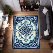Blue Turkish Kilim Art Deco Rug Classic Oriental Carpet, Boho Woven Floor Mat for Vintage, Eclectic, Mediterranean Decor, Rug 40x60CM