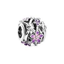 Pandora Purple Daisy Hollow Pendant Charm Women Jewelry Silver 798772C02 Silver