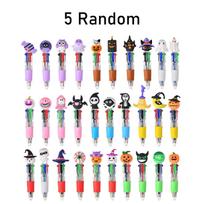 5/10/20/30/40/50 Pcs Cartoon Halloween 4-in-1 Color Ballpoint Pen Pumpkin Bat Ghost Shape Ballpoint Pen Student Stationery Gift (as the picture,One Size)