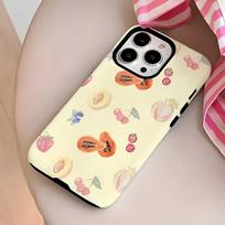 ins wind papaya peach strawberry illustration apple 14/13 anti-drop protective case iPhone17promax mobile phone case Apple 17