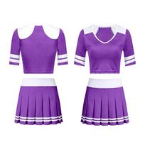 Two Piece Cheerleader Costume Set Women Pleated Skirt and Short Sleeve Crop Top Uniform Outfit for Dance Performance School Events Halloween S violetinė
