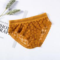 Moters seksualios gėlėtos nėriniuotos kelnaitės mažos chrizantemos rašto kelnaitės moteriškos kvėpuojančios apatinės apatinės trikotažo One size geltona