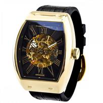 [Daniel ir Douglas] vyriškas laikrodis, automatinis rankinis susukamas skeletas Tonneau DD8808 (Juodasis auksas)