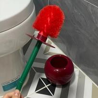 Cherry-Shaped Long Handle Toilet Brush Set - Easy-Clean Design, Includes Replaceable Head - Perfect for Deep Bathroom Hygiene, Floor Brush Set raudona