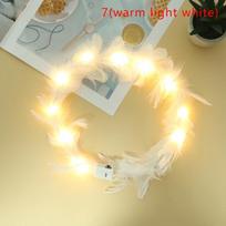 LED plunksnų vainikas-karūna šviečiantis galvos apdangalas moterims, mergaitėms vestuvėms, Kalėdoms, švytintis vakarėlio dekoravimas 7(warm light white)