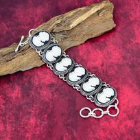 Cameo Lady Face 925 Solid Sterling Silver Bracelet with Adjustable Chain, Handmade Gemstone Jewelry Bracelet For Thanksgiving