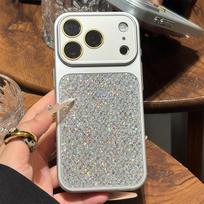 Luxury Glitter Diamond Fahsion PC Phone Case for IPhone 16 15 14 Pro Max Transform 17 Pro Max Large Lens Window Anti-drop Cover iPhone17 sidabras