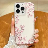 Super beautiful pink peach blossom for iPhone16promax mobile phone case Apple 14/13 transparent 15 all-inclusive XS soft apple 16plus skaidri