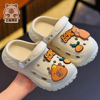 Kapibara children's clogs for summer, non-slip, soft-soled, breathable, comfortable for kids, suitable for outdoor wear and beach use 24/25Code(Insole Length16 chaki