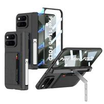 Applicable To Google Pixel11ProFold Mobile Phone Case Card Case Bracket Plain Leather Business Folding Screen Card Clip, Protective Case. Google-Pixel11ProFold