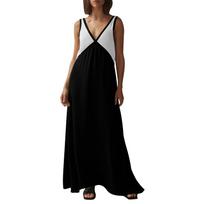 Women’s Sleeveless V Neck Long Maxi Dress with Panel Detailing and Flowing Relaxed for Casual Wear M