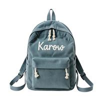 Personalized Name Logo Corduroy Large Capacity Backpack Durable Fabric Adjustable Straps Multiple Compartments School Travel Bag One Size mėlyna