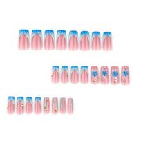 24Pcs Summer Ocean Press on Nails, French Tip Flower Faux Pearl Stick-on Fake Nails, Salon Quality Long Glue on False Nails Long for Women 24PCS white