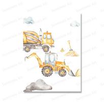 Animacinis ekskavatorius Savivartis Ratų krautuvas Meninė drobės tapyba Darželio spaudinys Vaikų plakatai Nordic sienos paveikslai Berniukų kambario dekoras 21x30cm No Framed bordinė