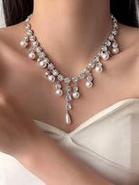 Fashion Rhinestone Pearl Tassel Choker Necklace for Women Trend Chains Collares On The Neck Chokers Female Party Accessories