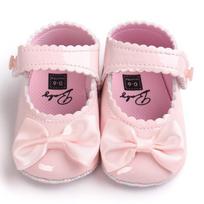 Premium Baby Bowknot Crib Shoes For Girls With Soft Pu Leather Sole 12cm/Fit For 6~12 Month rožinė