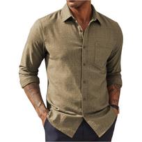 Men Long Sleeve Button Down Shirt Classic Fit Casual Collared Top with Chest Pocket for Daily Wear Business Work XXXL chaki