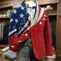 Men Corduroy Blazer Business Casual Suit Jacket with Star Stripe Print Notched Lapel Single Breasted Two Button Design XXXL