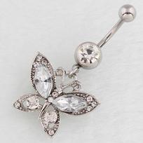 Butterfly Hypoallergenic Stainless Steel Belly Button Ring with Curved Rod rožinė