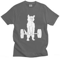 Fashion Mens Funny Powerlifting Cat T Shirt Deadlift Lifting T-Shirt Short Sleeve Crewneck Cotton Tshirt Summer Tee Tops Clothes S gray