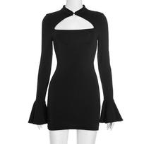 C25DS282 Women's European/American Tight Flare Sleeve Low-Cut Mini Dress M juoda