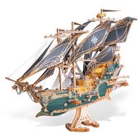FUNPOLA 3D Puzzle Wooden Puzzle Pirate Ship Puzzle DIY Craft Kit 3D Puzzle Assembly Kit Plastic Model Interior Decoration Adult Time Killer Complex žalia