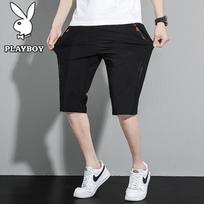 Playboy Men's Summer Quick-Dry Ice-Feel Plus Size Capri Shorts 7XL juoda